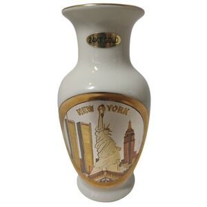 Vintage The Art of Chokin Vase Twin Towers Statue Of‎ Liberty 24 Karat Gold